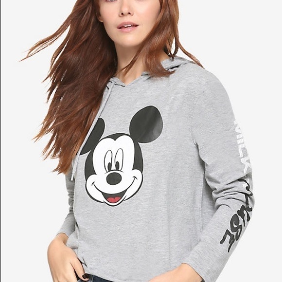 Disney Mickey Mouse Cropped Jersey Hoodie - Picture 1 of 12